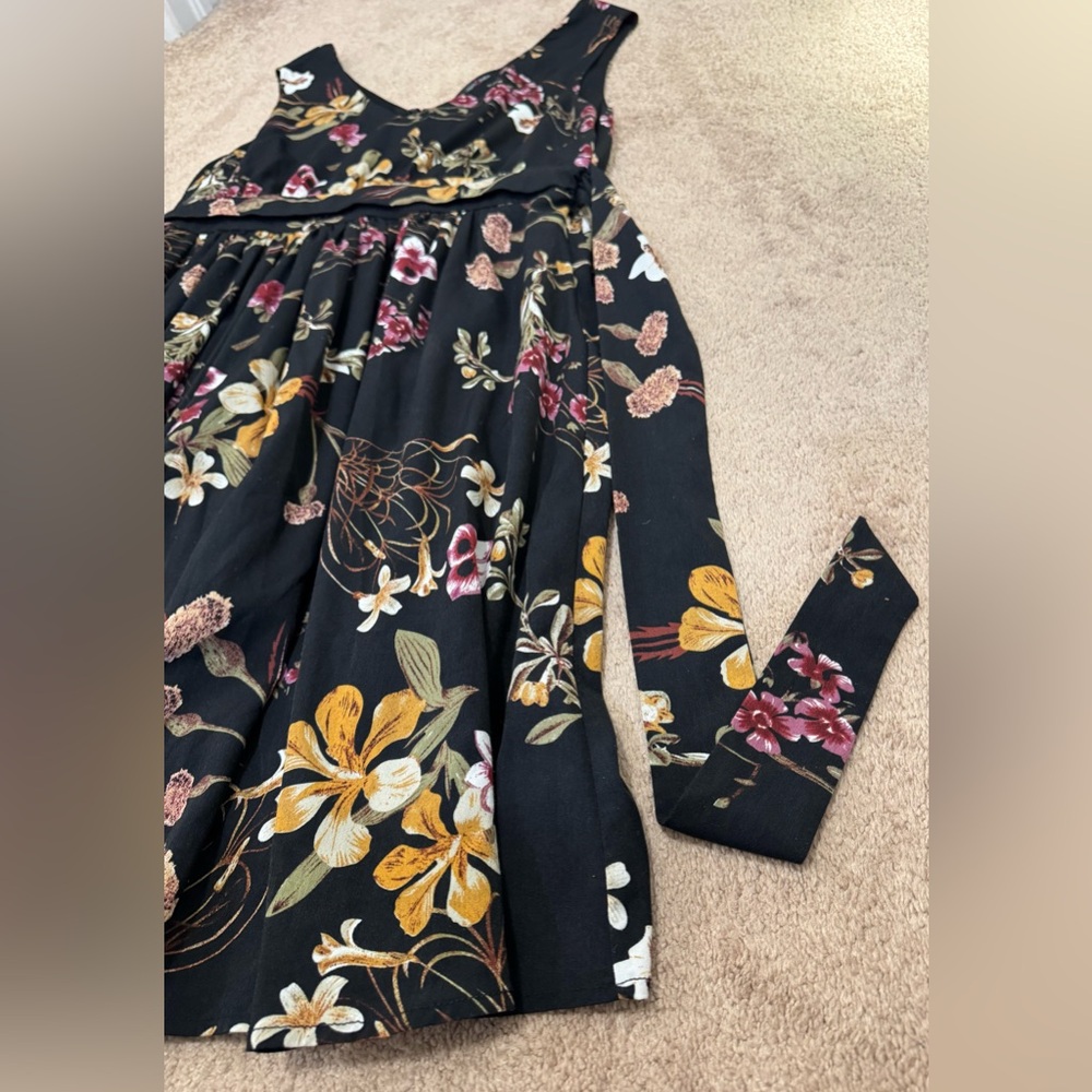 Stork & Babe Maternity Dress Black Floral Print V-Neck Sleeveless Size M View 6